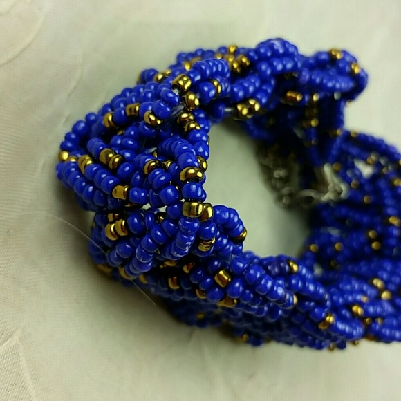 Artisan Woven Glass Seed Bead Bracelet Purple Gold Handcrafted Vintage Boho - Picture 4 of 5